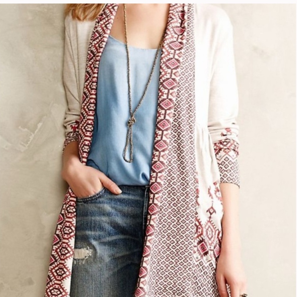 Anthropologie One September Open Cardigan Aztec Lightweight Sweater Small